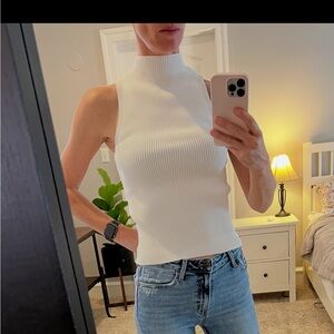 Lulu's White Ribbed Mock Neck Sleeveless Tank